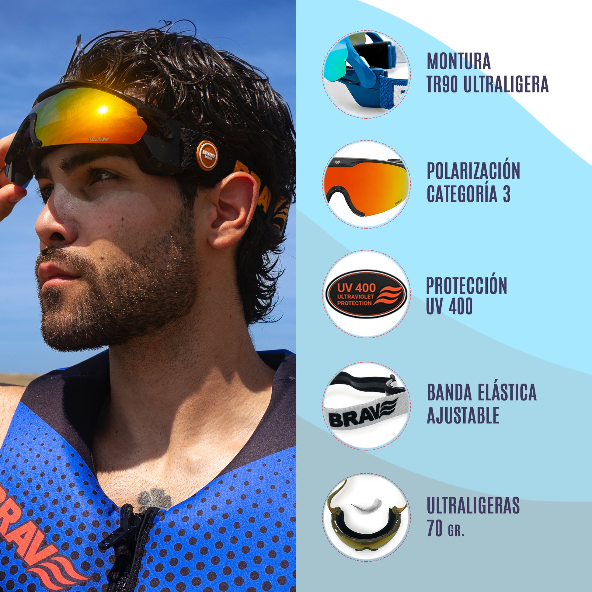 CARACTERISTICAS GAFAS DEPORTIVAS BANDA ELASTICA FRONTLINE