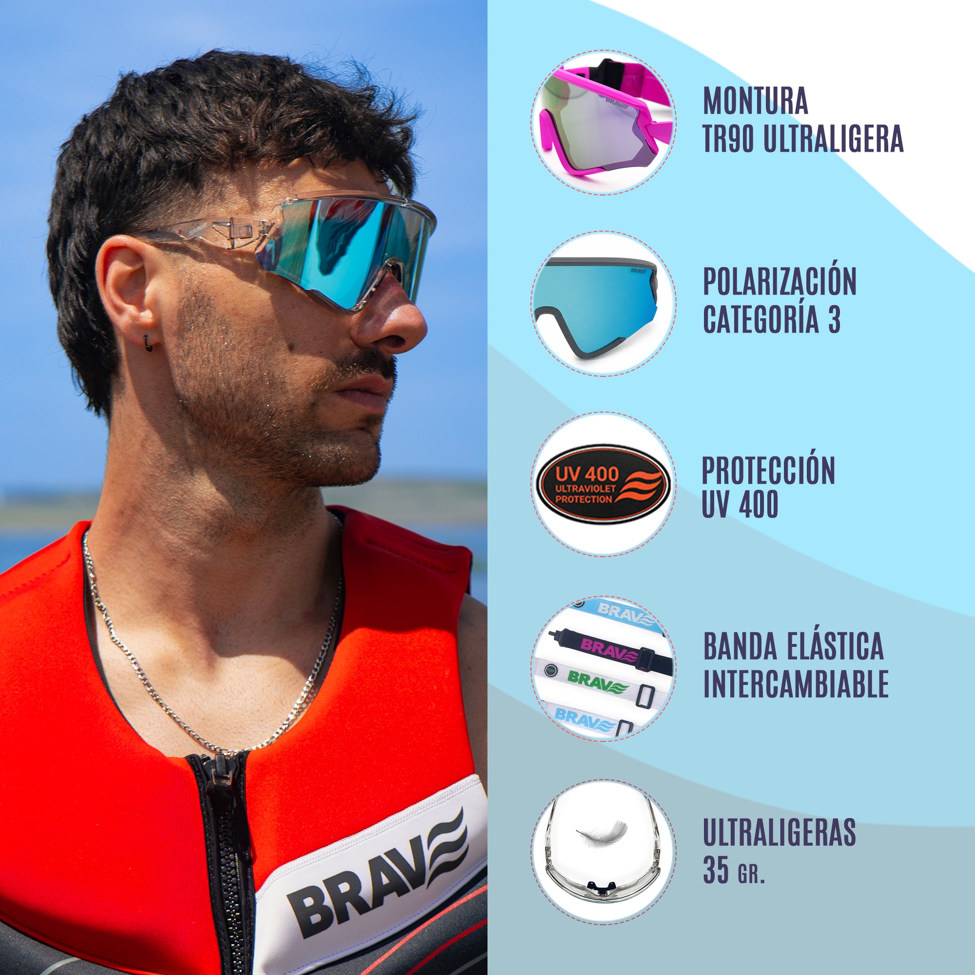 Características de nuestras gafas deportivas CONVERTIBLES BRAVE RIFT ICE SHIFT