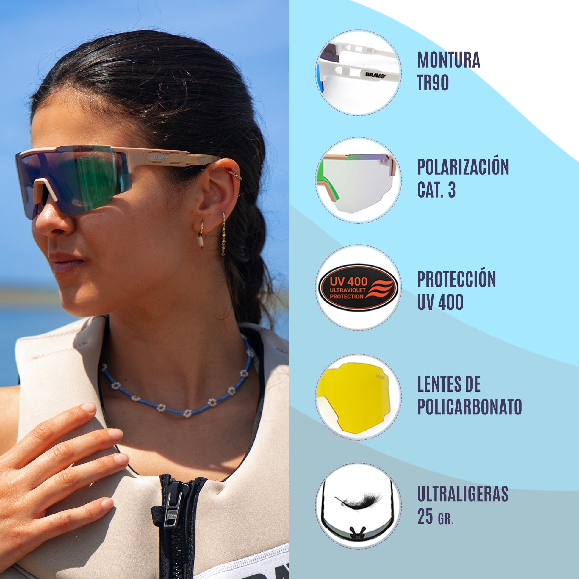 Características gafas deportivas fotocromaticas Brave Sports Active Heat Sand
