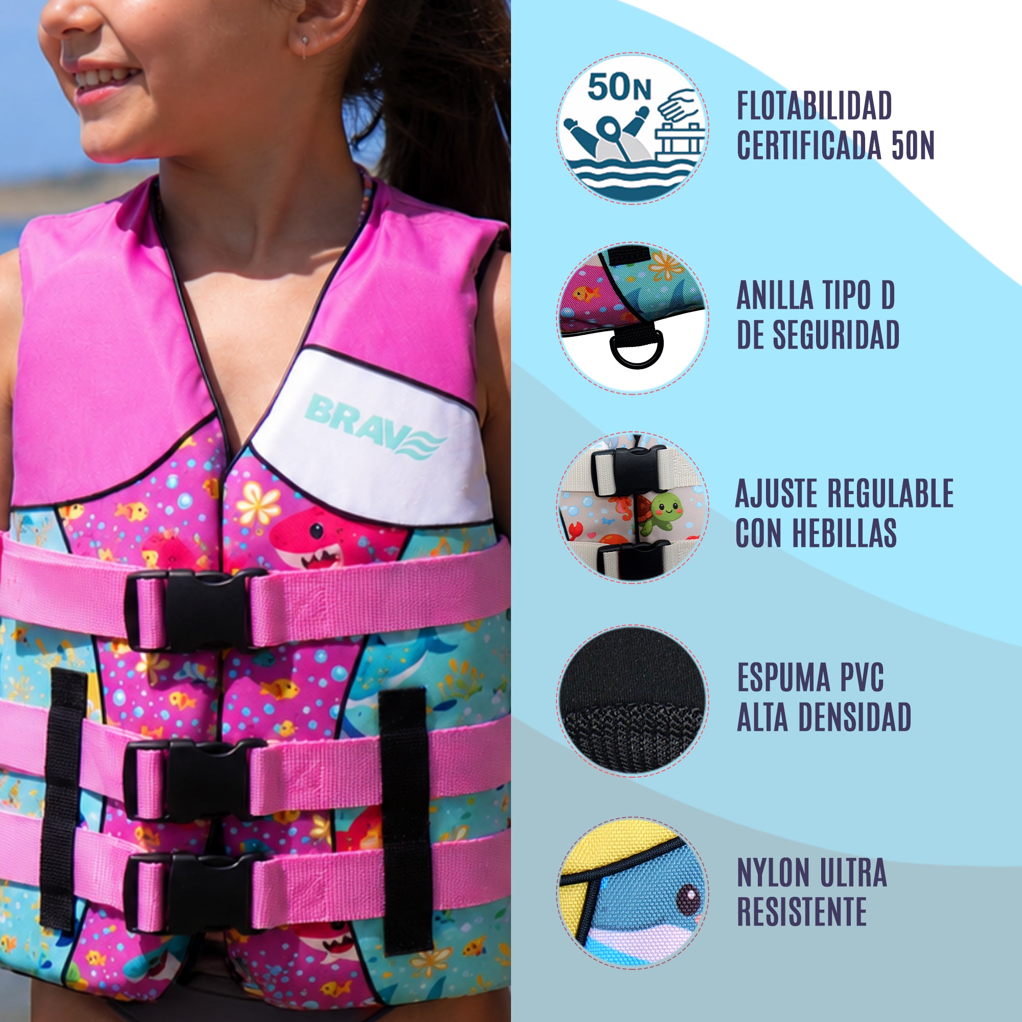 Comprar Chaleco Salvavidas Infantil Rosa Brave Sports Coral Dream