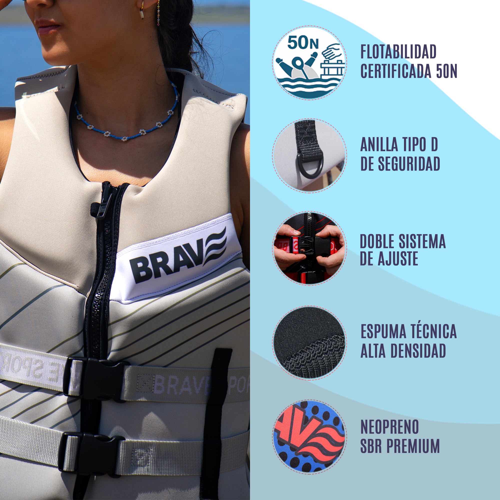 Comprar chaleco salvavidas para moto de agua Brave Sports Drift Sand Homologado 50N