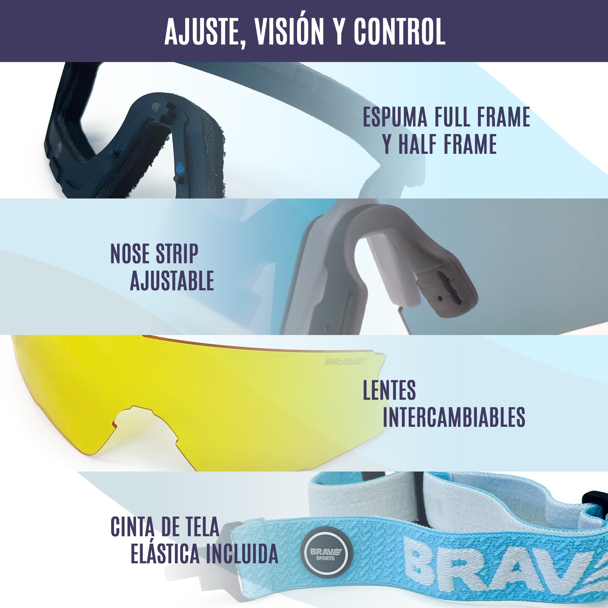 Que incluyen nuestras gafas deportivas CONVERTIBLES BRAVE RIFT ICE SHIFT