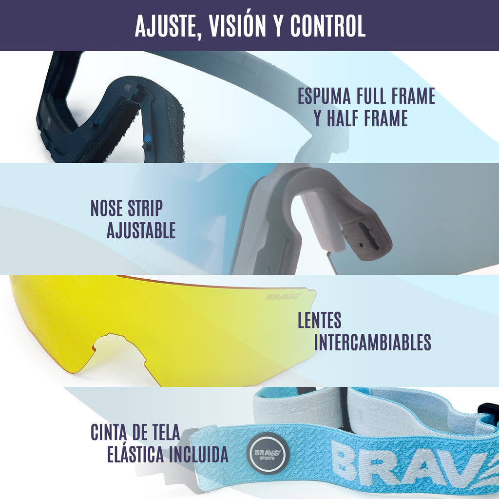 Que incluyen nuestras gafas deportivas CONVERTIBLES BRAVE RIFT LIME BAY