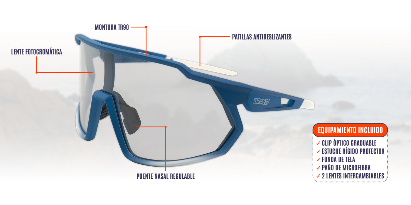 Infografía Occhiali BRAVE Pulse – Flusso Celeste