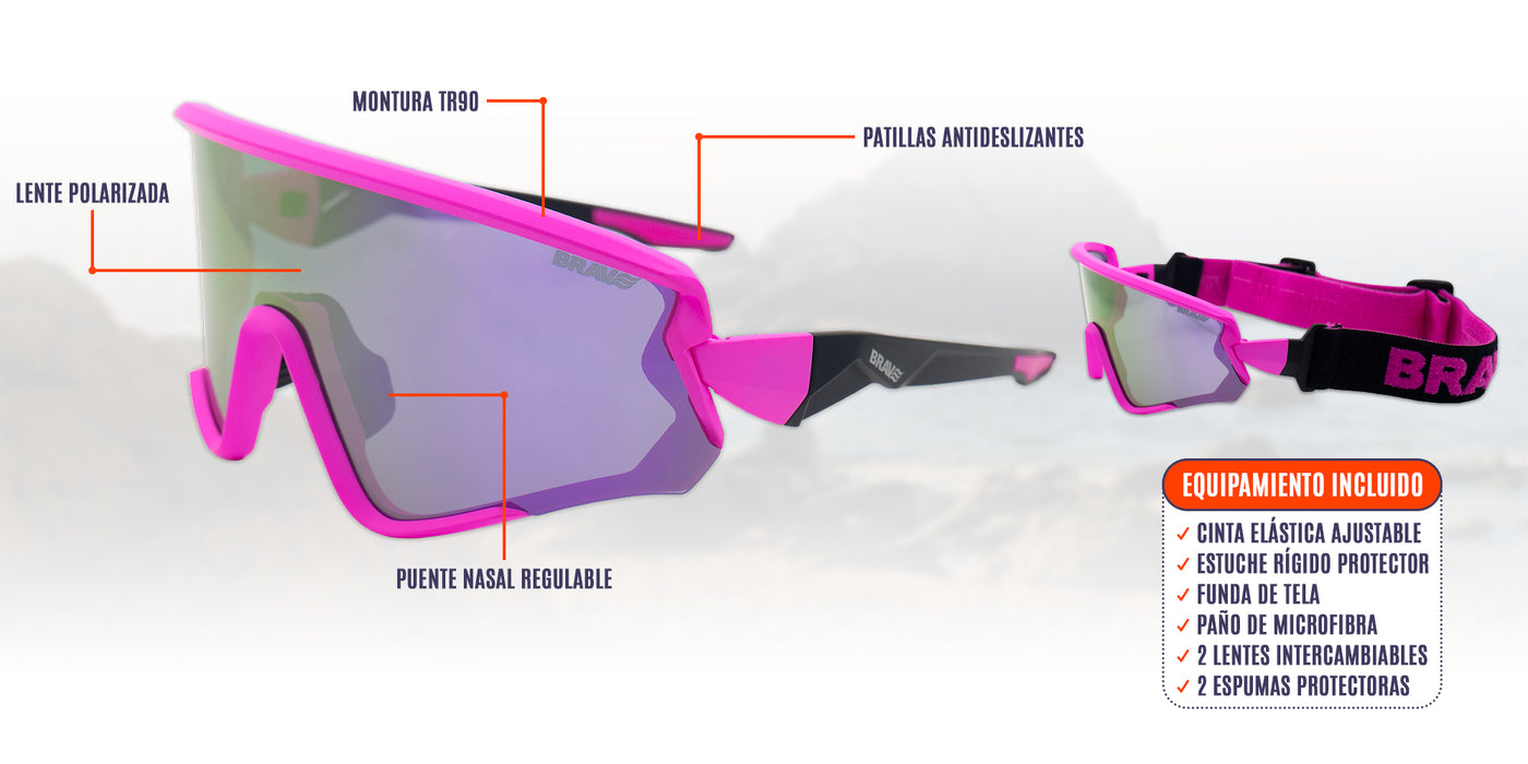 Infografía Occhiali BRAVE Rift – Rosa Vivace